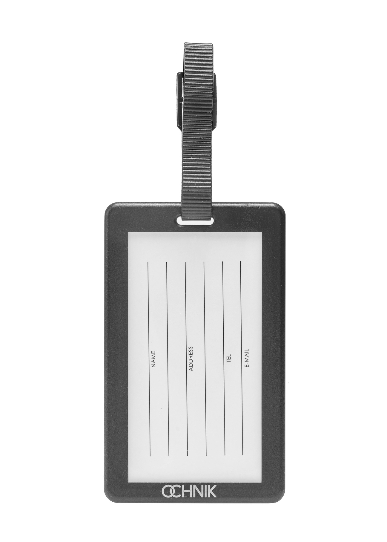 Identyfikator do bagażu AW-012-0001-15(W25), widok produktu z tyłu na białym tle.