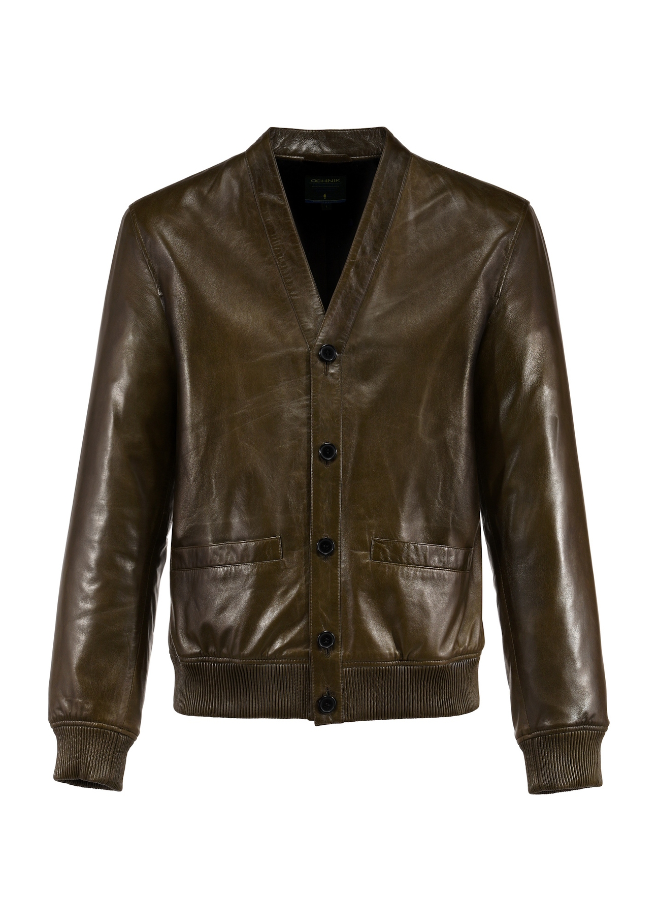 Skórzana kurtka męska khaki KURMS-0371-2855(W25)-06