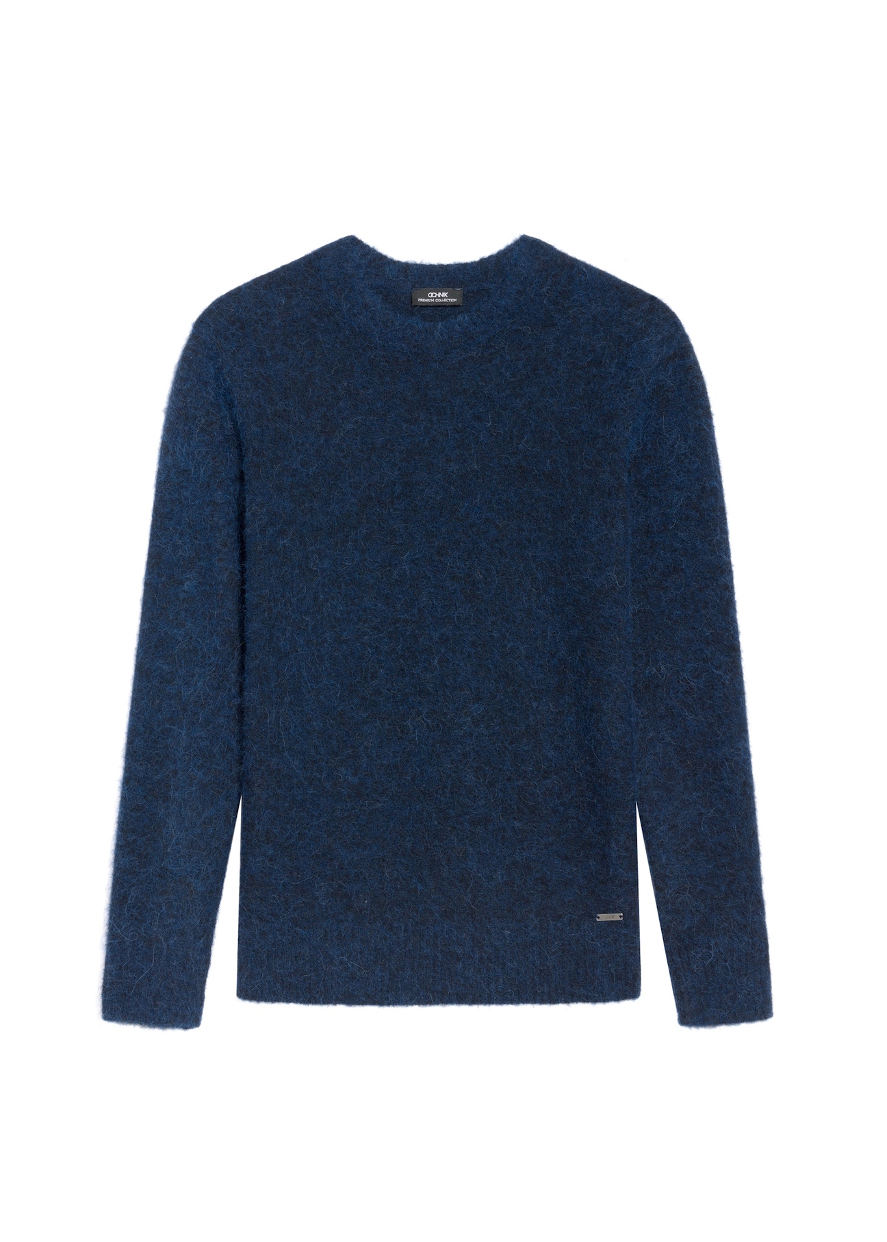 Granatowy sweter męski z wełną SWEMT-0171-68(Z25), widok produktu z przodu na białym tle.