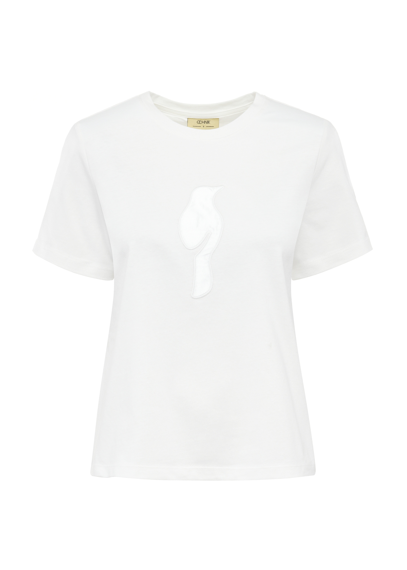 Kremowy T-shirt damski z logo TSHDT-0137-12(W25)-04