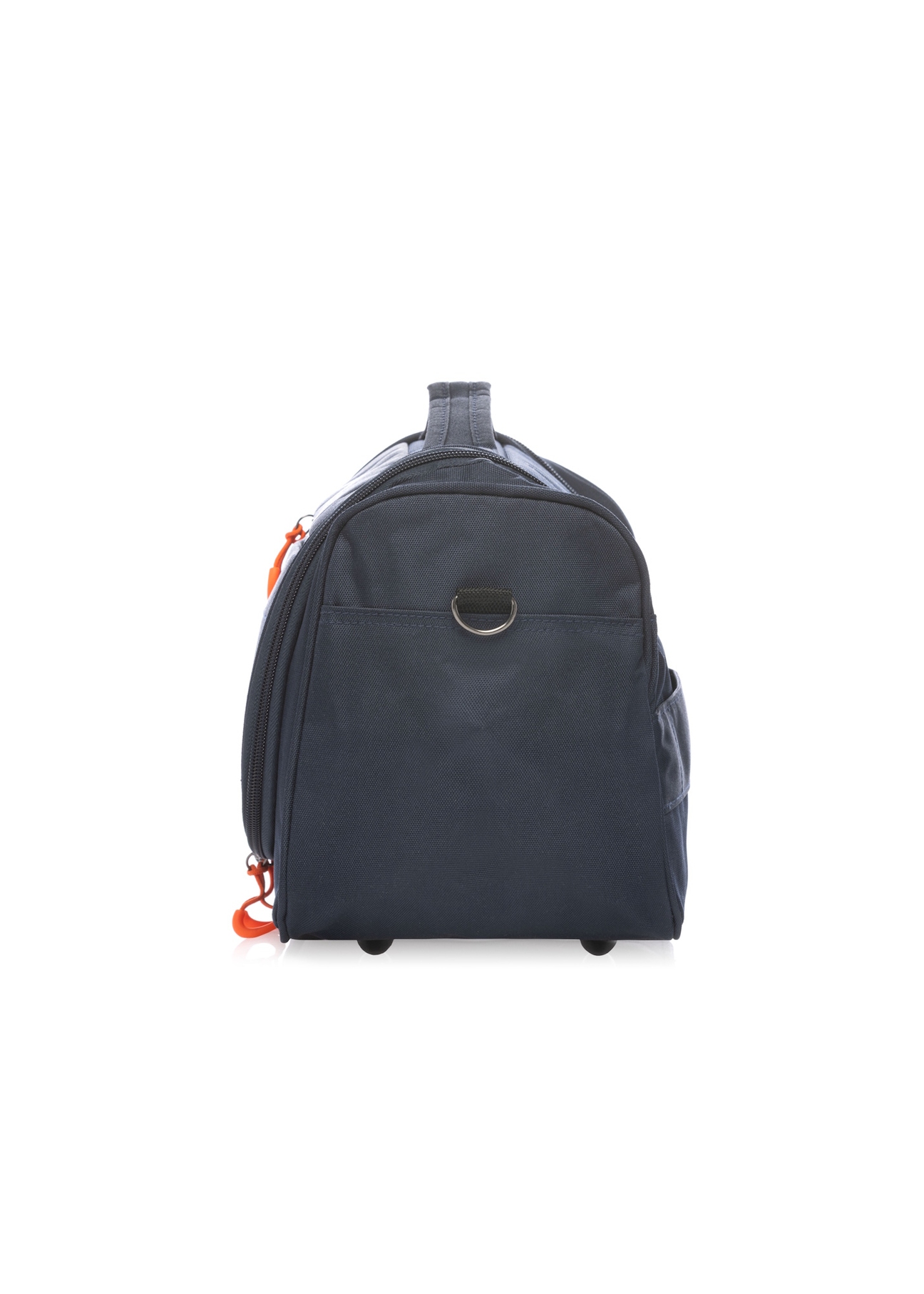 Granatowa duża kosmetyczka WALNY-0045-7D-14(W26), widok produktu z boku na białym tle.