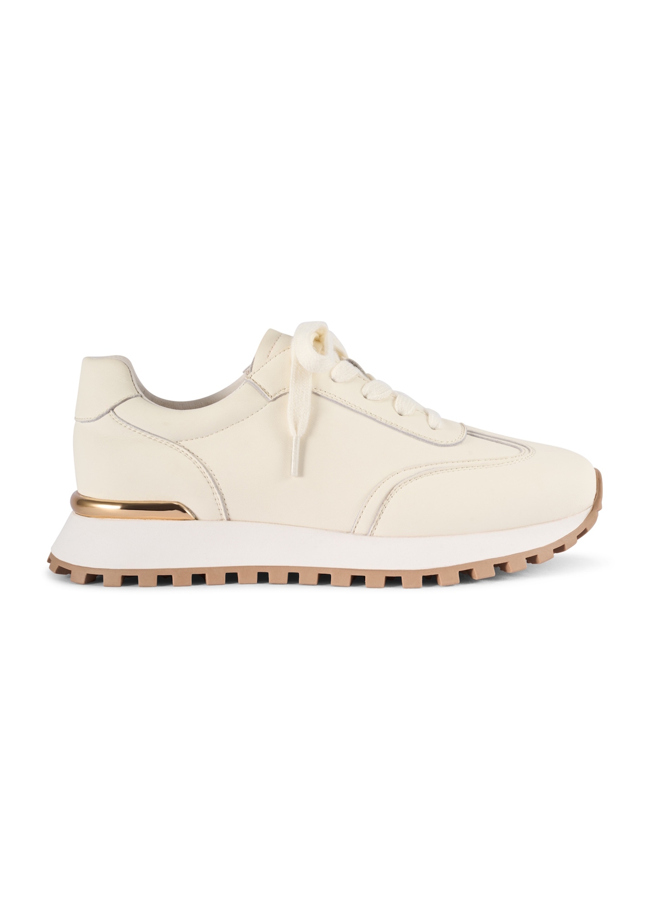 Skórzane sneakersy damskie w kolorze kremowym BUTYD-1270-0B(W26), widok produktu z boku na białym tle.