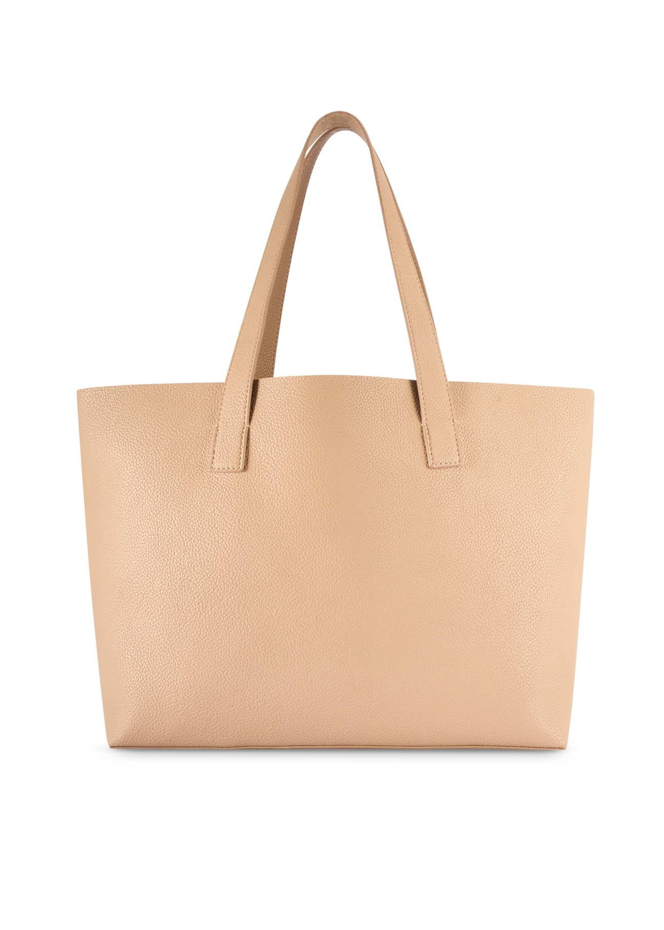 Beżowa torebka damska shopper TOREC-1208-1A(W26), widok produktu z tyłu na białym tle.