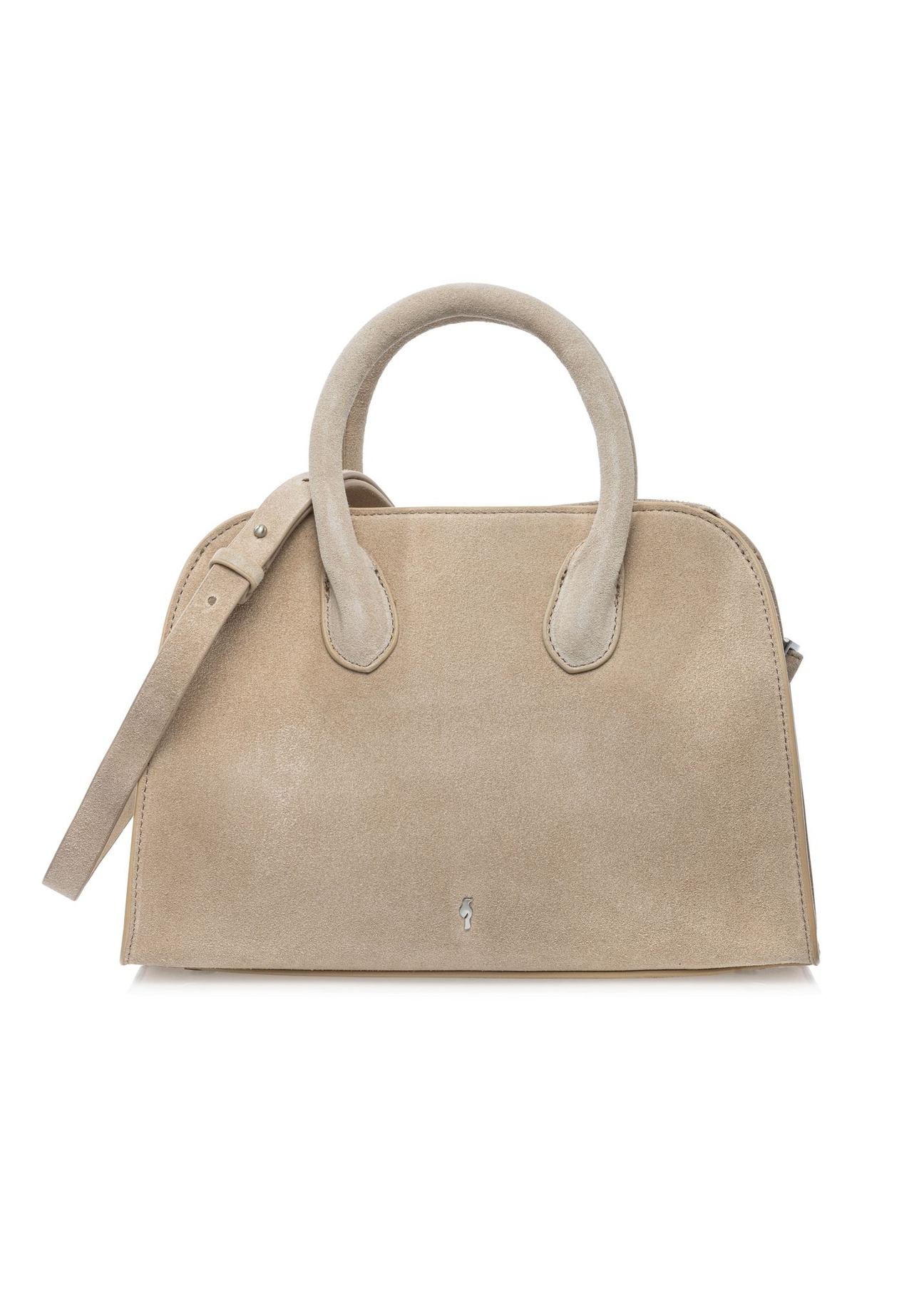 Kremowa zamszowa torebka damska TORES-1295-0B(W26) - widok produktu z przodu, na białym tle. 
