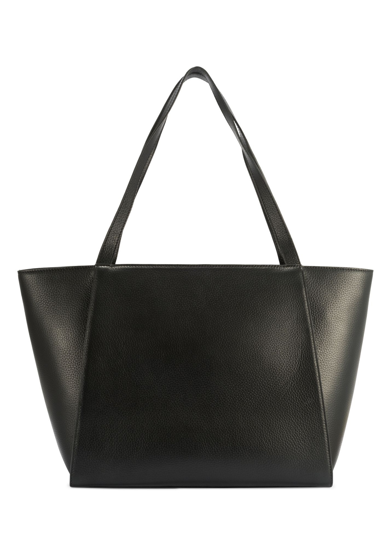 Czarna skórzana torebka shopper TORES-1209-9I(W26) - widok produktu z tyłu, na białym tle. 