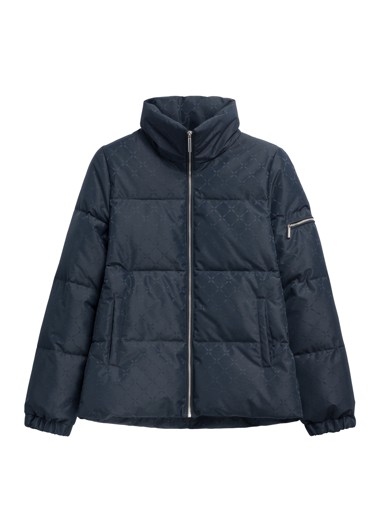 Granatowa kurtka damska w monogram ze stójką KURDT-0694-7E(Z26)