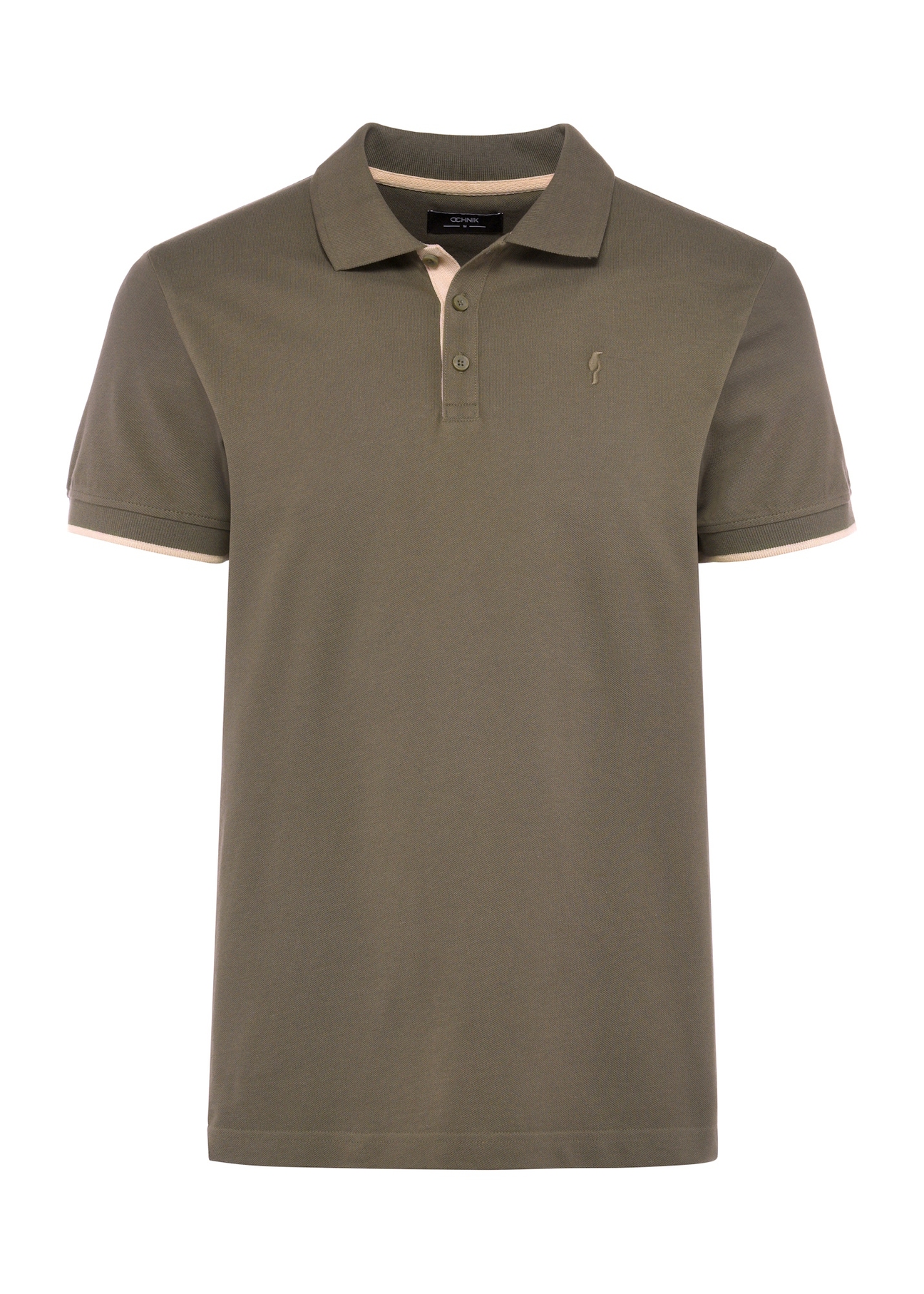 Khaki koszulka polo męska z bawełny POLMT-0045B-55(W25), widok produktu z przodu na białym tle.