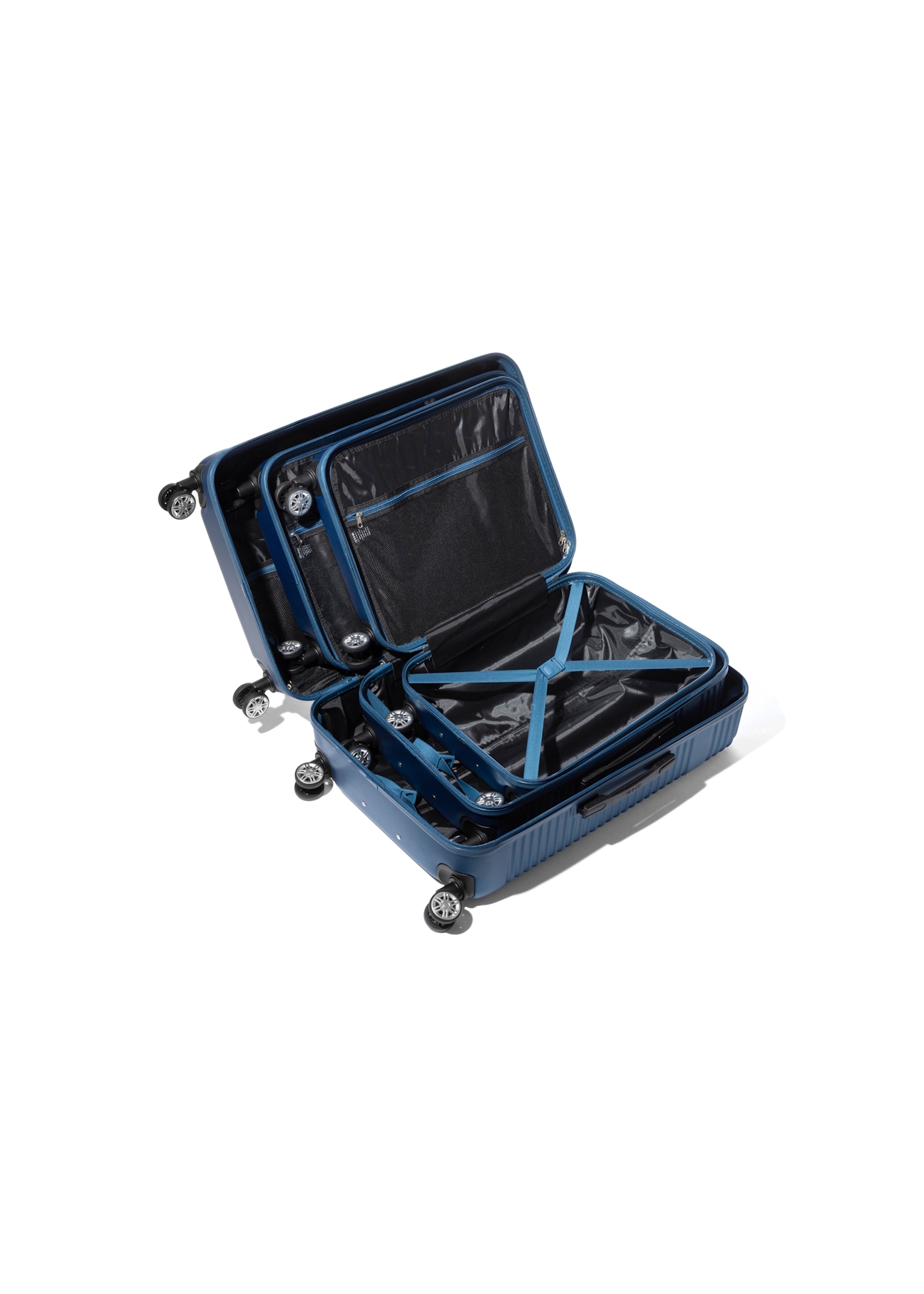Komplet walizek na kółkach 19'/24'/28' WALAB-0040-7H(W26) - widok otwartego produktu z góry, na białym tle. 
