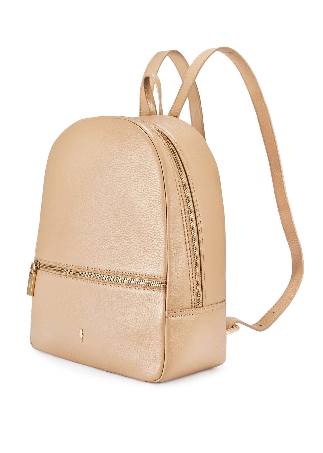 Beżowy skórzany plecak damski TORES-0898D-81(Z25), widok produktu skosem na białym tle.