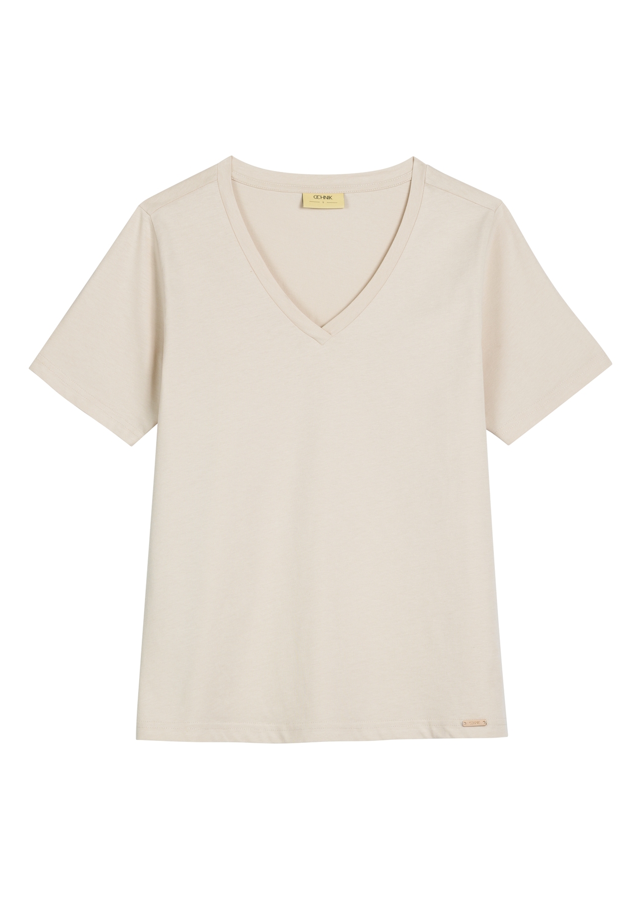 Jasnobeżowy T-shirt damski basic TSHDT-0120-1A(W26)