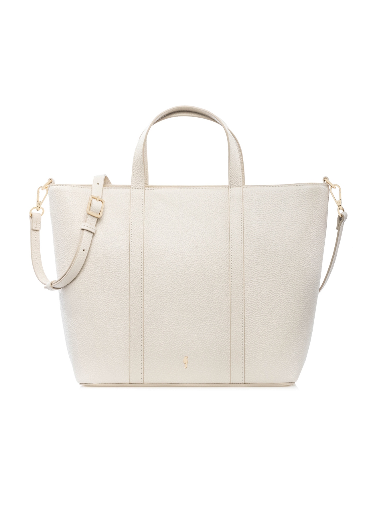 Kremowa skórzana torebka shopper TORES-1272-0B(W26), widok produktu z przodu na białym tle.