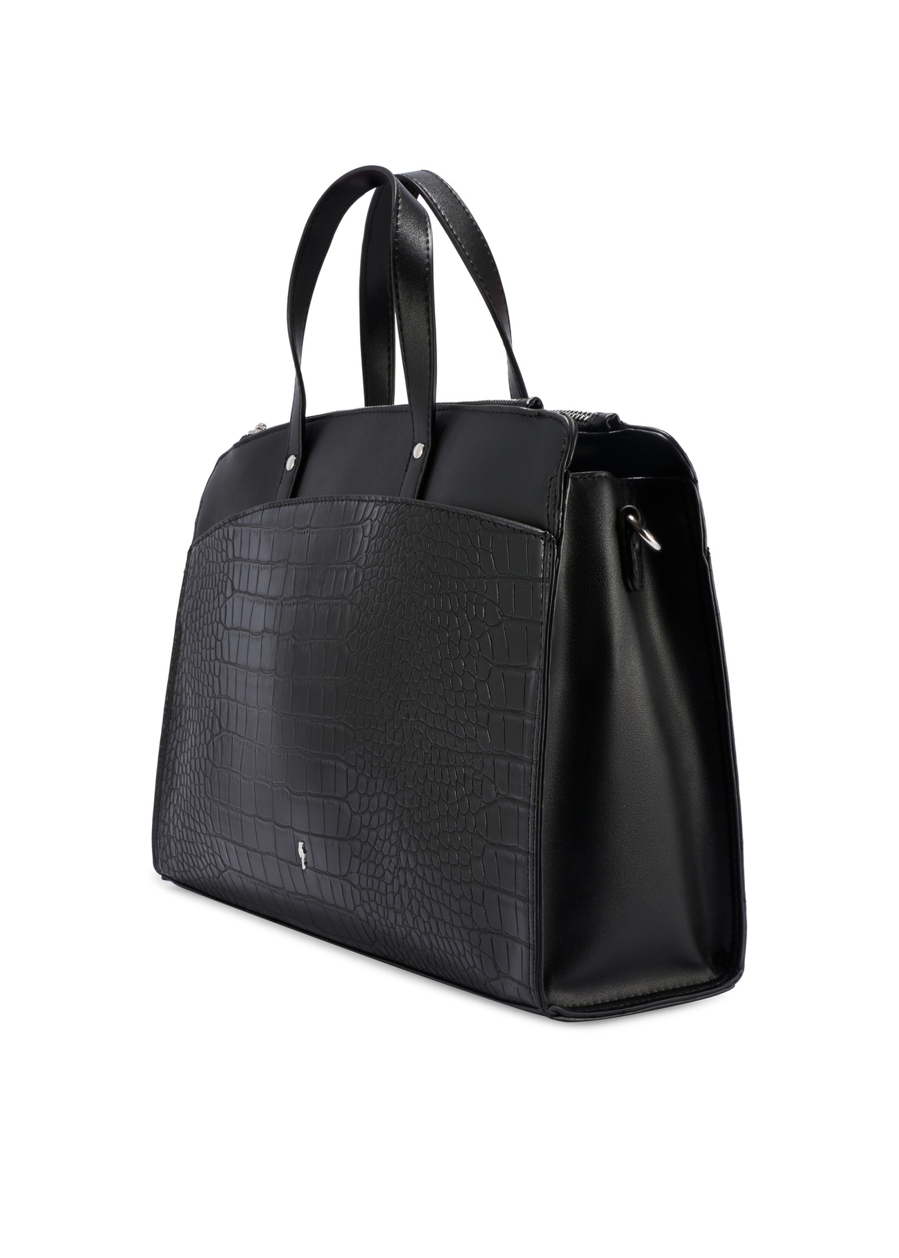 Czarna torba damska croco TOREC-1143-9G(W26), widok produktu skosem na białym tle.