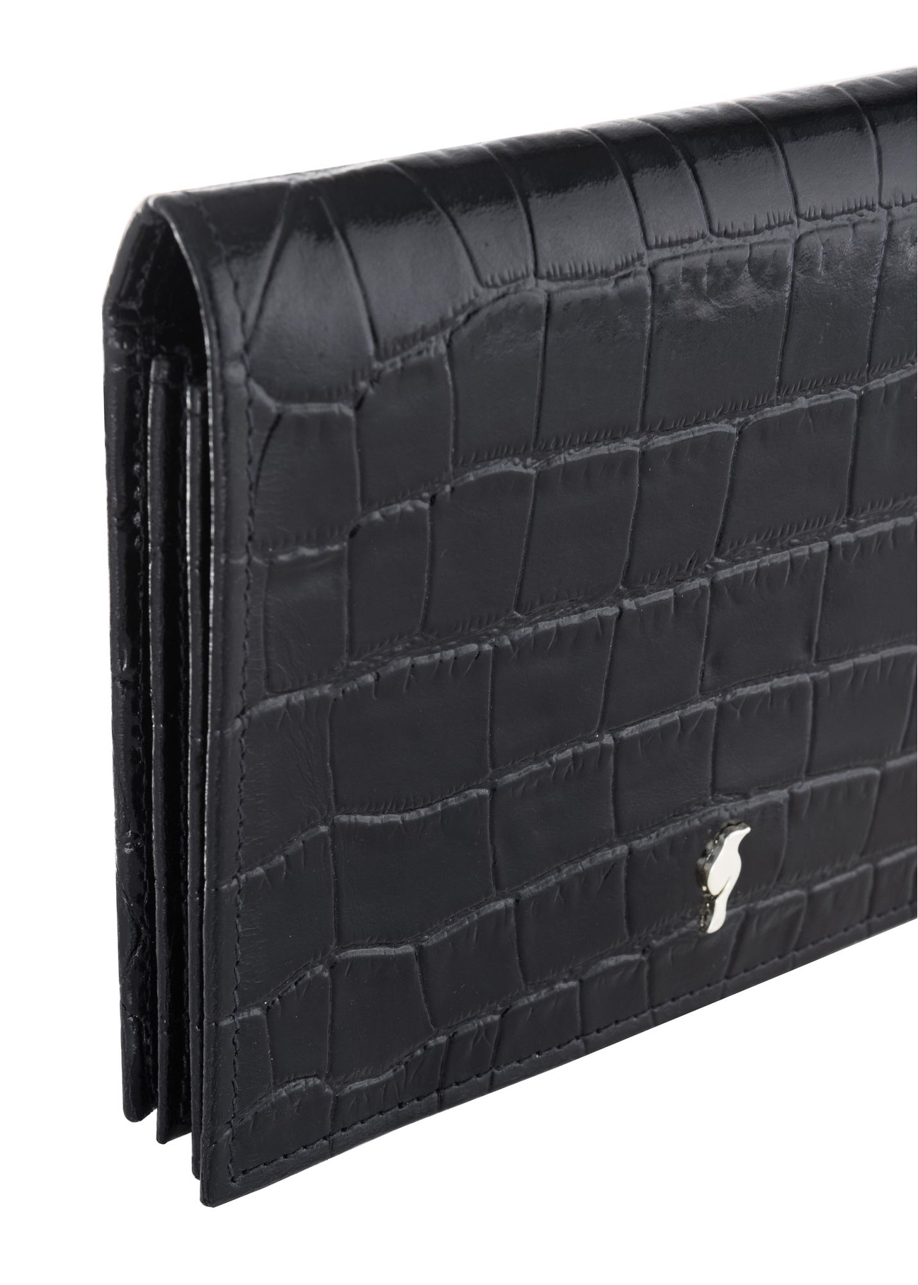 Mały czarny portfel damski croco PORES-0846-99(W23)-05