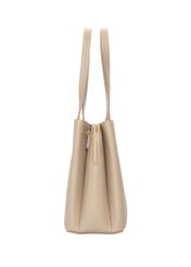Beżowa skórzana torebka shopper TORES-1342-1B(Z26), widok produktu z boku na jasnym tle.
