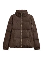 Ciemnobrązowa kurtka damska w monogram ze stójką KURDT-0694-1I(Z26)