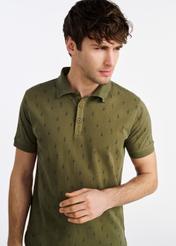 Koszulka polo khaki we wzory POLMT-0081-55(W25)-01
