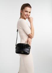 Czarna skórzana torebka damska dwukomorowa TORES-1097-99(W25)