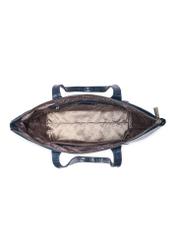 Damska granatowa torebka shopper skórzana TORES-0939 F-7D(W26) - widok produktu z góry, na białym tle.
