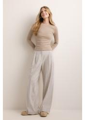 Jasnobeżowy bawełniany longsleeve damski LSLDT-0061-1J(Z26)