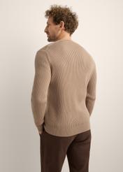 Camelowy wełniany sweter męski Jasnobrązowy sweter męski SWEMT-0202-1K(Z26). Widok produktu z tylu na modelu. Widok połowa sylwetki.
