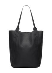 Czarna duża torebka damska shopper TOREC-1142-9I(W26), widok produktu z tyłu na białym tle.
