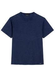 Granatowy bawełniany T-shirt męski TSHMT-0140-7E(W26), widok produktu z przodu na białym tle.