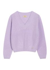 Jasnofioletowy sweter damski SWEDT-0162-6A(Z26) - widok produktu z przodu, na białym tle. 