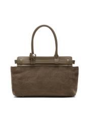 Zamszowa torebka damska w kolorze khaki TORES-1192-55(Z25), widok produktu z tyłu na białym tle.
