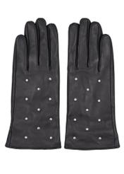 Czarne zamszowe rękawiczki damskie REKDS-0103-99(Z26), widok produktu od przodu na białym tle.