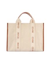 Beżowa damska torebka typu tote bag TOREN-0288A-1E(W26), widok produktu z tyłu na białym tle.