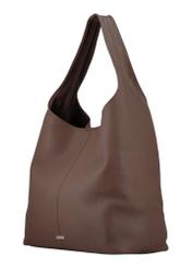 Beżowa skórzana torebka shopper TORES-1372-1K(Z26) - widok produktu po skosie, na białym tle. 