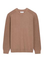 Bawełniany sweter męski w kolorze chłodnego beżu SWEMT-0208-1K(Z26), widok produktu z przodu na białym tle.
