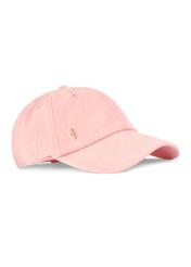 Różowa czapka z daszkiem z logo CZALT-0013-5A(W26) - widok produktu z boku, na białym tle. 