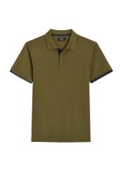 Bawełniana koszulka polo w kolorze khaki POLMT-0045B-8D(W26), widok produktu z przodu na białym tle.