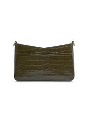 Skórzana khaki torebka croco TORES-1326-8D(Z26), widok produktu z tyłu na jasnym tle.