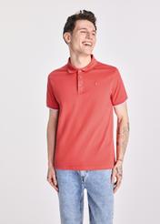 Koralowa koszulka polo męska z bawełny POLMT-0045B-18(W25)-02
