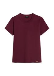 Bordowy bawełniany T-shirt damski TSHDT-0144-4D(Z26)-1H(Z26), widok produktu z przodu  na jasnym tle.
