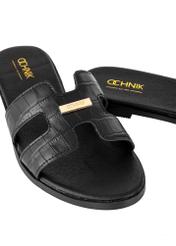 Czarne klapki damskie croco BUTYD-0725C-98(W25)-06