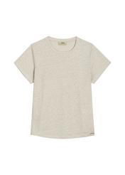 Jasnobeżowy lniany T-shirt damski TSHDT-0156-1A(W26)