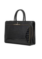 Skórzana czarna torba na laptopa croco TORES-1321-9G(Z26), widok produktu skosem na białym tle.
