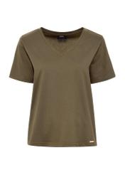 Khaki t-shirt damski basic TSHDT-0120-54(W25), widok produktu z przodu na białym tle.
