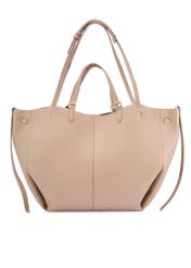 Beżowa duża torebka shopper TOREC-1201-1B(W26) - widok produktu z tyłu, na białym tle. 