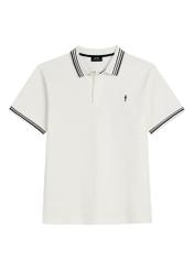 Kremowa męska koszulka polo POLMT-0091-0B(W26), widok produktu z przodu na białym tle.