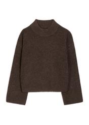 Ciemnobrązowy sweter damski oversize SWEDT-0270-1I(Z26), widok produktu z przodu na białym tle.