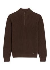 Ciemnobrązowy sweter męski SWEMT-0175-1I(Z26), widok produktu z przodu na białym tle.