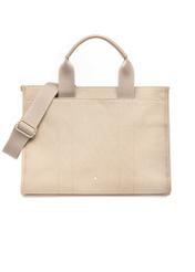 Jasnobeżowa bawełniana torebka damska TOREN-0332-1B(W26), widok produktu z przodu na białym tle.