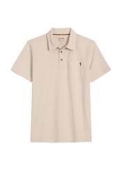 Męska koszulka polo w kolorze jasnego beżu POLMT-0088-1A(W26),  widok produktu z przodu, na białym tle. 