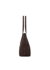 Brązowa torebka damska typu shopper TORES-1407-1I(Z26) - widok produktu z boku, na białym tle.