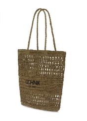 Słomkowa khaki torebka shopper damska TOREC-0924A-55(W25), widok skosu produktu na białym tle.