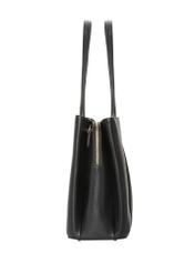 Czarna skórzana torebka shopper TORES-1342-9I(Z26). Widok od boku na białym tle.